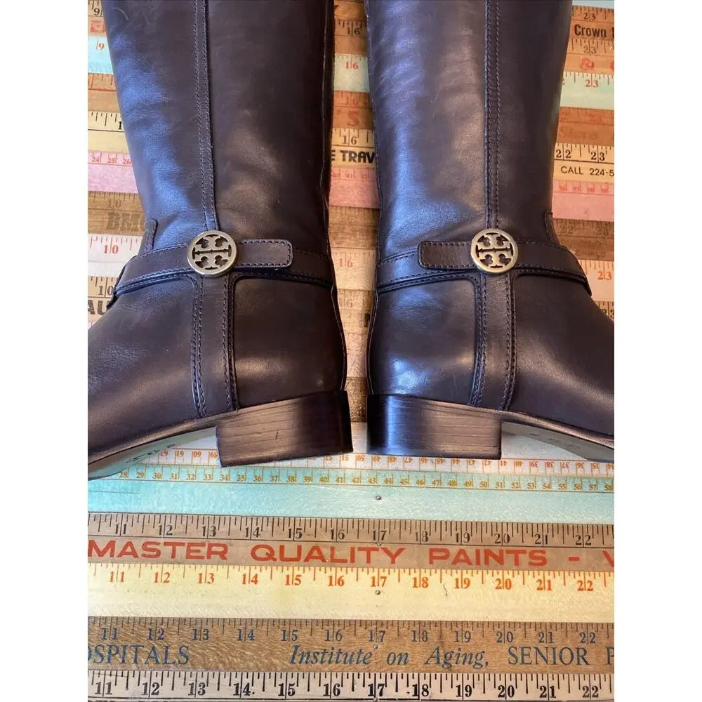 Tory Burch Bristol Brown Leather Riding Harness Boot Size 7 equestrian High